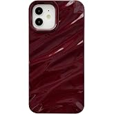 Caseative for iPhone 12 Case, Wine Red | Water Ripple Pattern Curly Wave Shape Soft