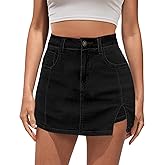 Vetinee Jean Skorts for Woman High Waisted Trendy Slit Stretchy Denim Skirt with Shorts Y2K Casual Summer Skorts Skirts