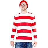 Where's Waldo Shirt Hat and Glasses Deluxe Halloween Costume Cosplay