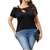 SOLY HUX Women's Plus Size Cold Shoulder T Shirts Elegant Cut Out Twist Front Asymmetrical Tops