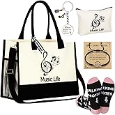 Cotwinter 6 Pcs Music Theme Gifts for Women Canvas Tote Bag Cosmetic Pouch Crew Socks Bracelet Cards Keychains Musical Lovers Gifts Musicial Students Teachers Musicians Favors for Birthday Valentine
