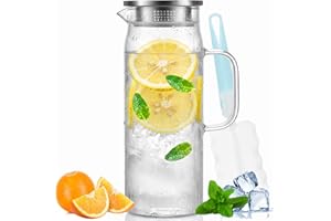 Yirilan Glass Pitcher,1.5 L Water Pitcher with Lid,Juice Pitcher,Glass Water Jug,Water Carafe,Juice Jug