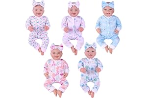 BABESIDE 5 Sets of Reborn Baby Doll Clothes with Doll Headband for 17-22 Inch Dolls, Newborn Baby Doll Clothes and Accessories Set with Various Cute Patterns for Real Life Baby Dolls