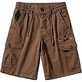 IBIH Men's Cargo Shorts Workwear Multi Pocket Shorts Elastic Belt Loose Casual Shorts