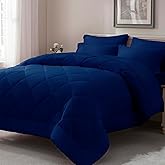 ELNIDO QUEEN® Queen Comforter Set Navy - 7 Pieces Bed in a Bag Queen Size, Bed Set All Seasons, Ultra Soft Dark Blue Bedding Sets with Comforter, Flat Sheet, Fitted Sheet, Pillowcases and Pillow Shams