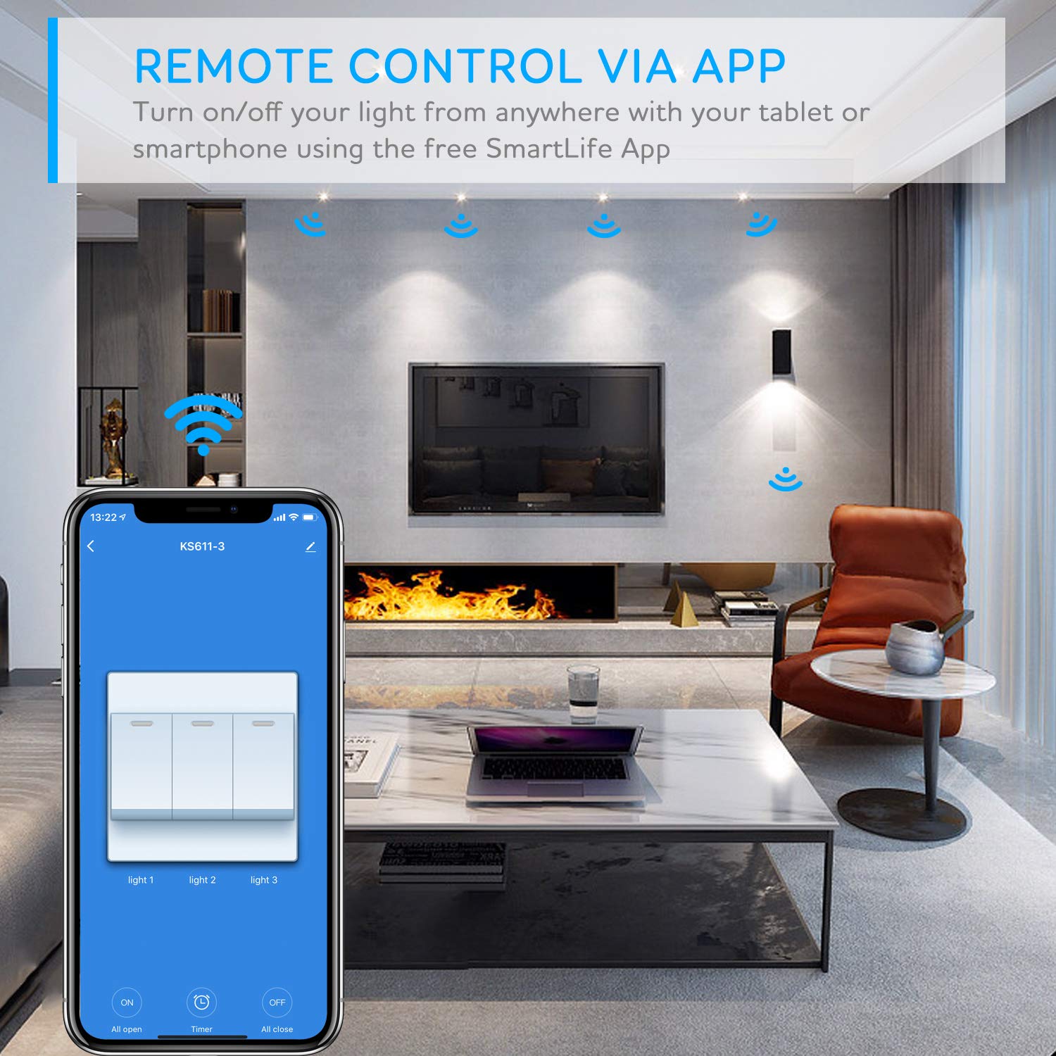 Neutral Requerido Maxcio Interruptor Pared Wifi 2 Gang Compatible