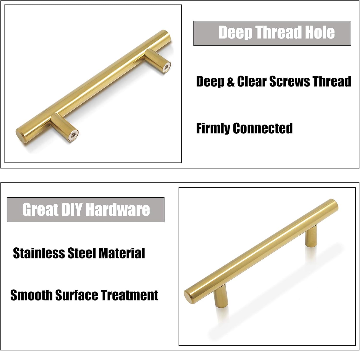 10 Pack 128mm T Bar Door Handles Brass Stainless Steel Kitchen