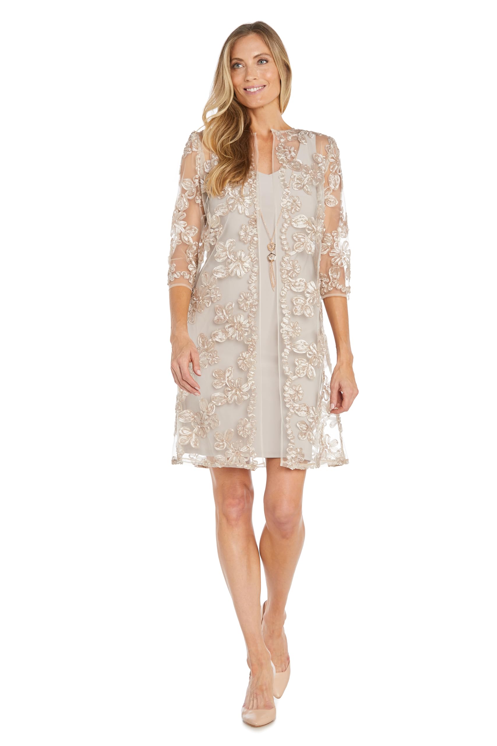 R&M Richards Women’s Embellished Soutache Jacket & Sheath Dress Set W/Necklace – 2-Piece Formal Outfit for Cocktail Party