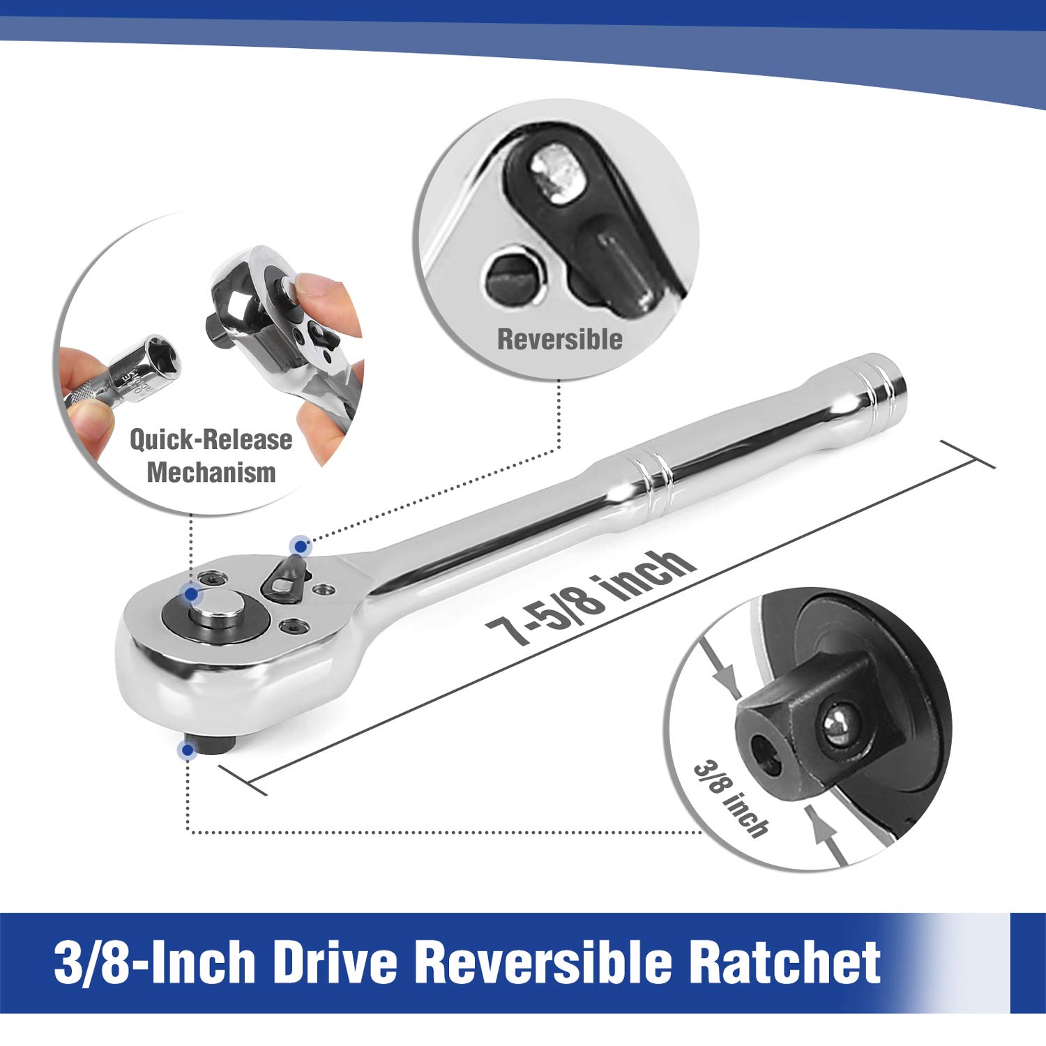 WORKPRO Steckschlüsselsatz 39-tlg. Umschaltknarre 3/8" Ratschen mit Schnellspannfunktion Cr-V Steckschlüssel inkl. Schraubendreher Werkzeugkoffer für Auto 3