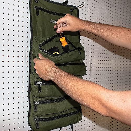 Toll Roll Bag,Canvas Tool Bags For Men,Small Tool Bag,Heavy Duty Tool Roll  Up Bag with Zipper Pockets,Wrench