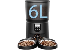 CORGOTE Automatic pet Feeders for 2Cats, 6L/25cup Automatic Cat Food Dispenser with 2 Stainless Pet Bowls,10s Meal Call Timer Setting 20 Portions 6Meals Per Day, Timed Pet Feeder for Cats Dog Indoor Dry Food