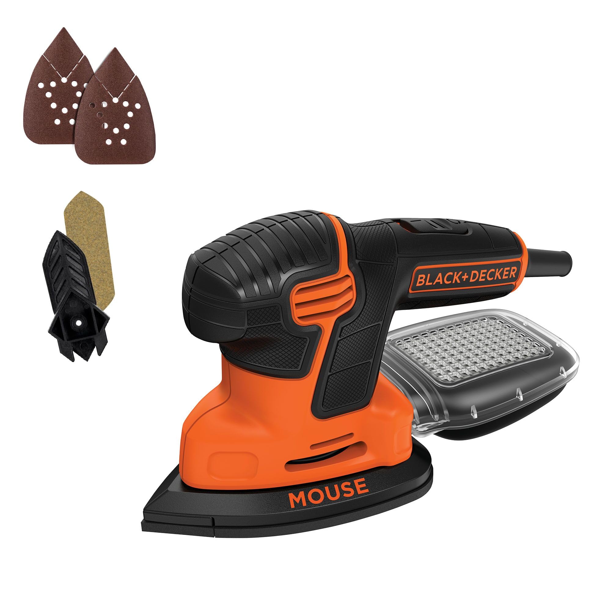 Photo 1 of BLACK+DECKER Detail Sander, 1.2 Amp, 16,000 OPM, Compact Design, 3-Position Grip for Comfort, Includes Dust Collector, Corded (BDEMS600)