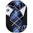 Hi-Tie Mens Plaid Ties Classic Paisley Necktie with Handkerchief Cufflinks Set Business Stripe Tie