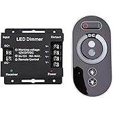LED Dimmer Switch DC 12V-24V 18A, PWM Light Strip Dimmer with RF Remote Control, 0%-100% Stepless Brightness Adjustment, Memo