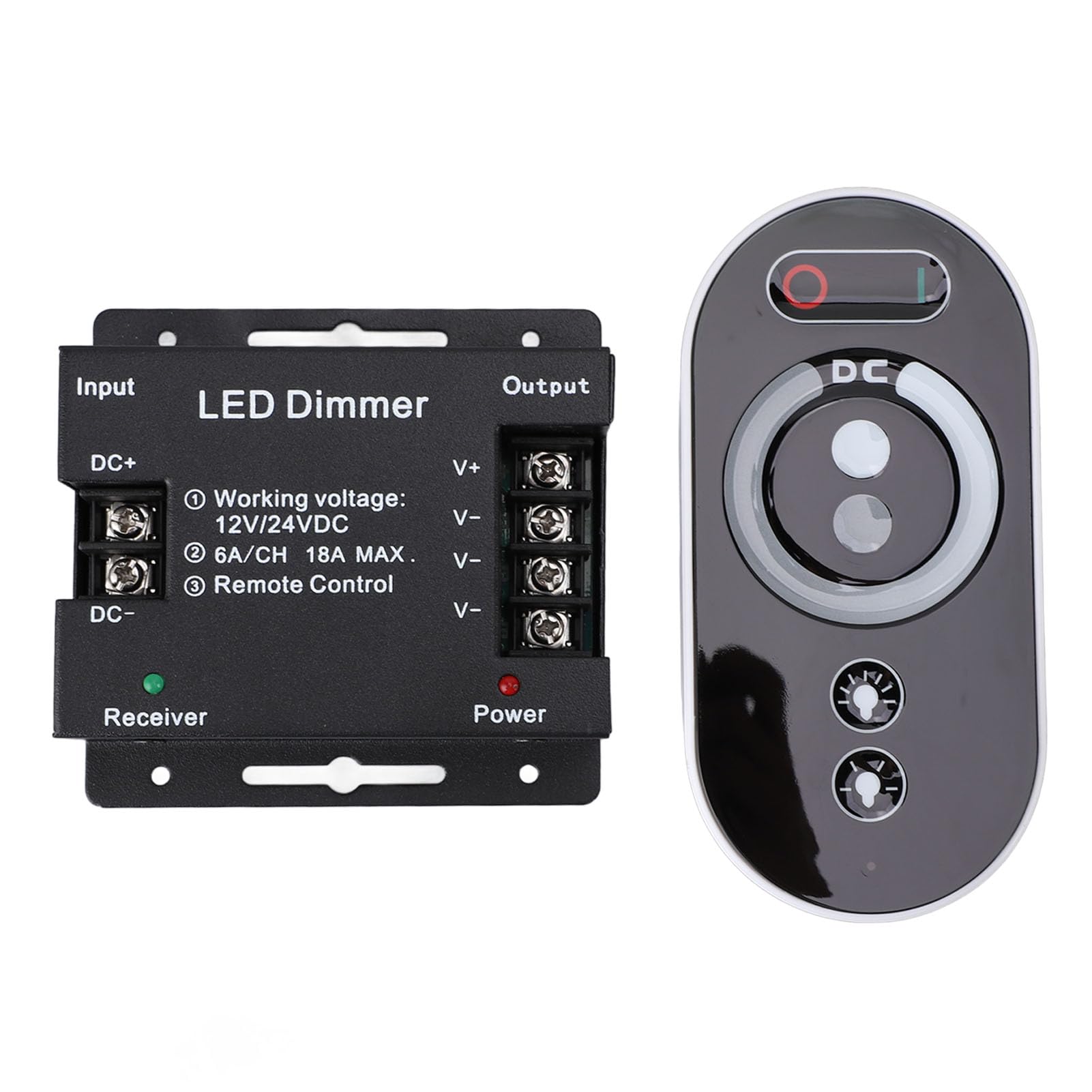 Dimmer Switch,DC 12V‑24V 18A 0%‑100% Stepless Dimming PWM LED Light Strip Dimmer with RF Remote Control Adjust Brightness LED Strip Lights Switch