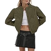 Gacaky Women's Lightweight Floral Embroidered Cropped Quilted Jacket Winter Warm Button Down Puffer Jacket Coat with Pockets