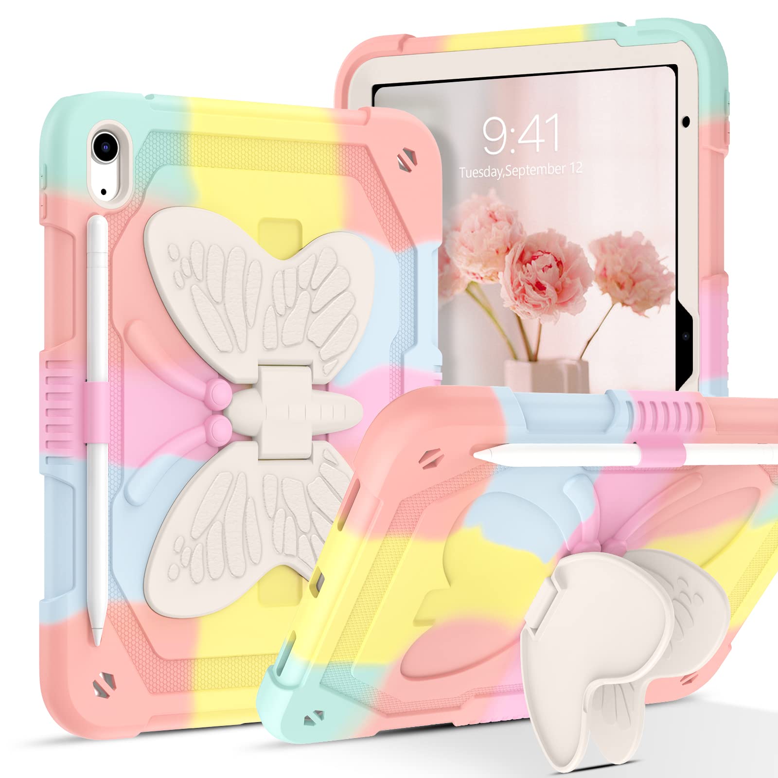 YINLAI for iPad 10th Generation /11th Generation (2022/2025) Case Two Layer Bumper Shockproof Butterfly stand Protective Full Body Kid Cover Case for iPad (A16) 11"/10.9" Gen, Colorful
