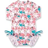 BesserBay Baby Girl Swimsuit UPF 50+ Long Sleeve Zipper Snaps Bottom One Piece Rash Guard 0-36 Months