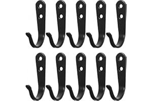 10 Pack Heavy Duty Wall Hooks for Hanging - Black Metal Coat Hooks for Bathroom, Kitchen, Closet, Garage - Modern Wall Mounte