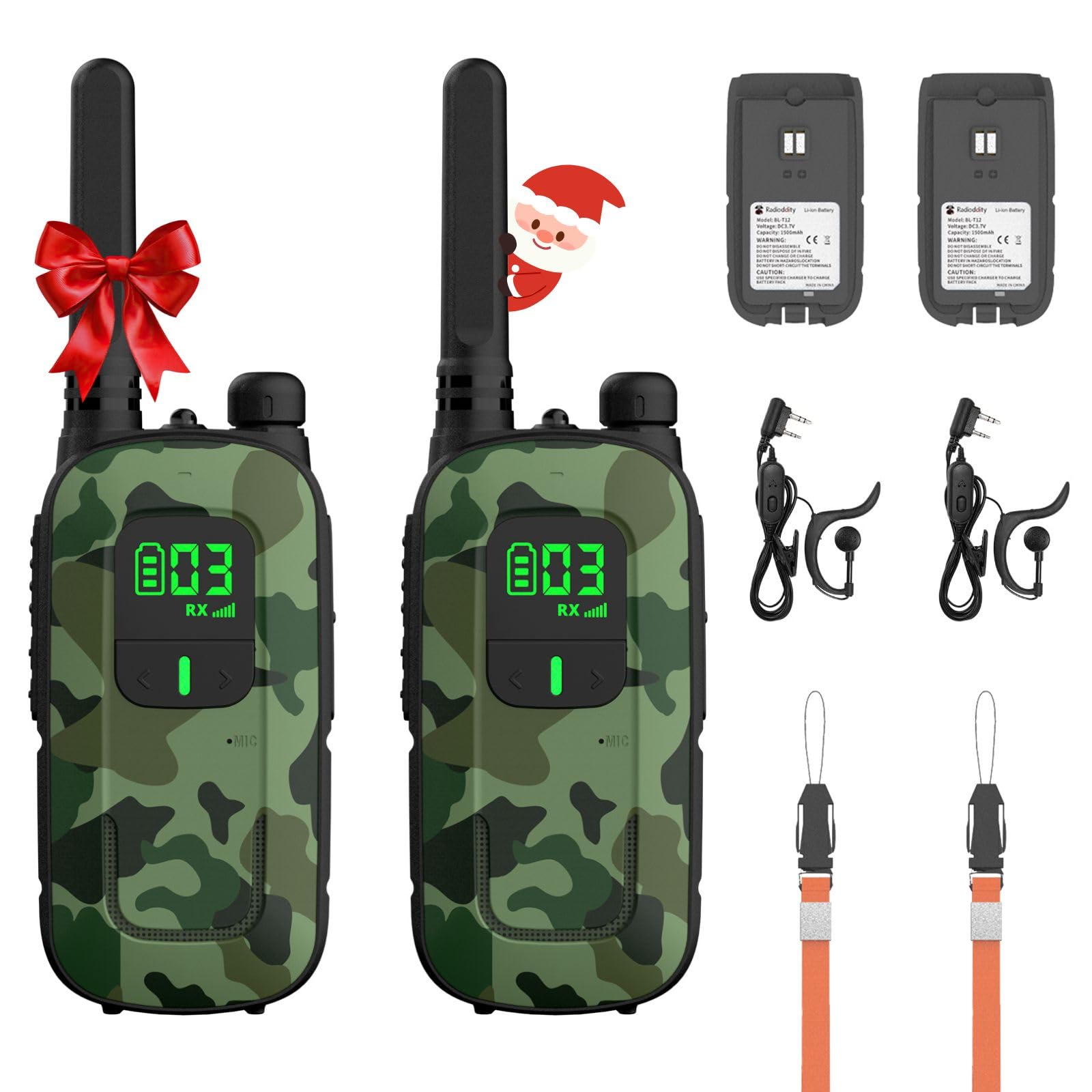 Radioddity PR-T3 Walkie Talkies for Kids Adults Long Range, Rechargeable Walky Talky PMR Two Way Radio with 16 Channels USB Charging VOX Flashlight Earpiece for Camping Hiking