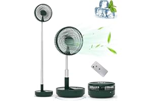 Primevolve Portable Oscillating Standing Fan,Rechargeable Battery Operated USB Floor Table Desk Fan with Remote, 4 Speed Settings Pedestal Fans for Bedroom Office Camping Fishing Travel Green 7.7"