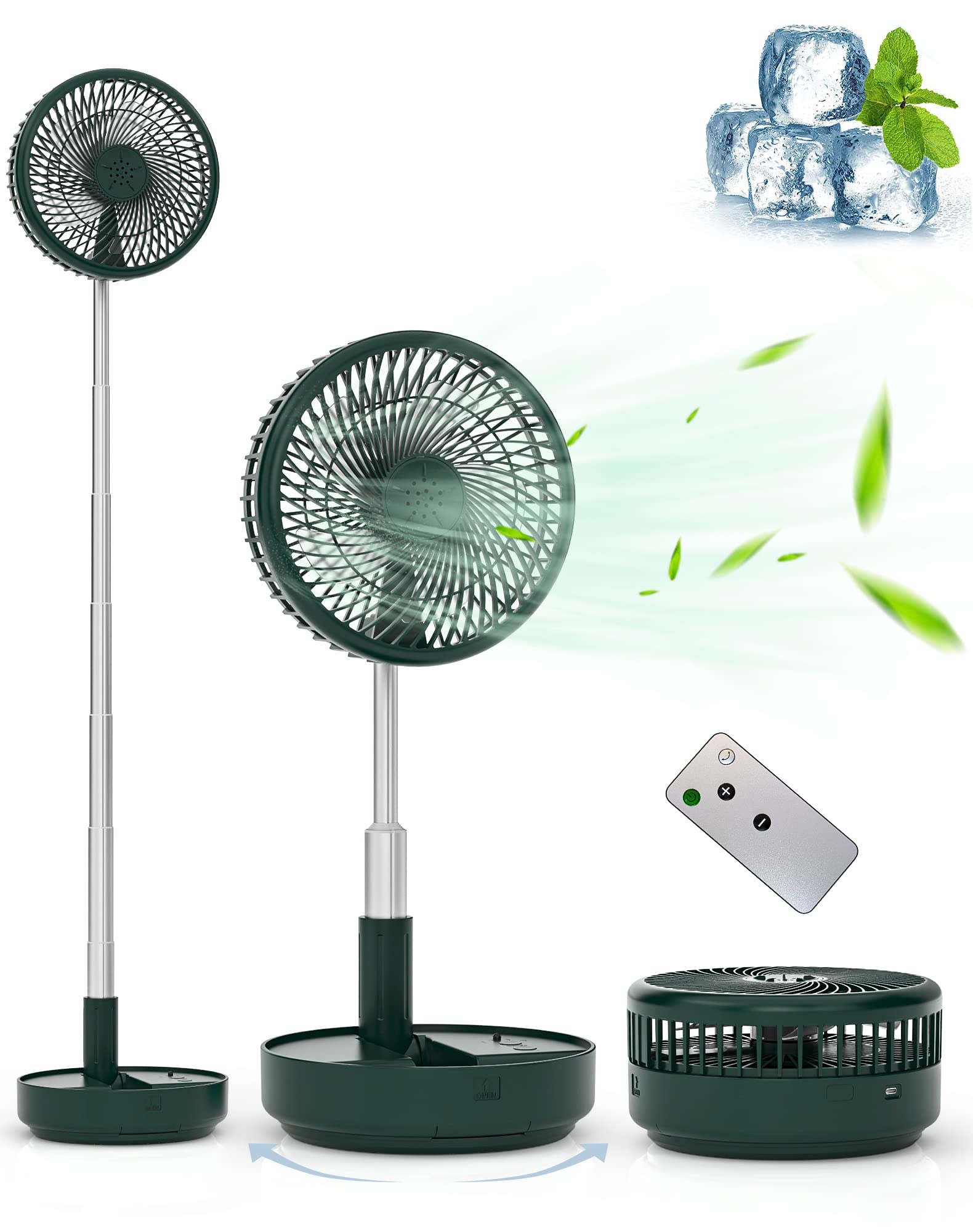 Photo 1 of Primevolve Portable Oscillating Standing Fan,Rechargeable Battery Operated USB Floor Table Desk Fan with Remote, Bedroom Camping Travel Fans Green 7.7"
