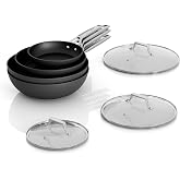MsMk 7-Piece Nonstick Frying Pan Set with Lid, Induction Cookware Sets | Non Toxic, Even Heating, Easy Clean, Dishwasher &amp; Oven Safe, suitable for gas &amp; electric &amp; induction stoves, Stainless Steel