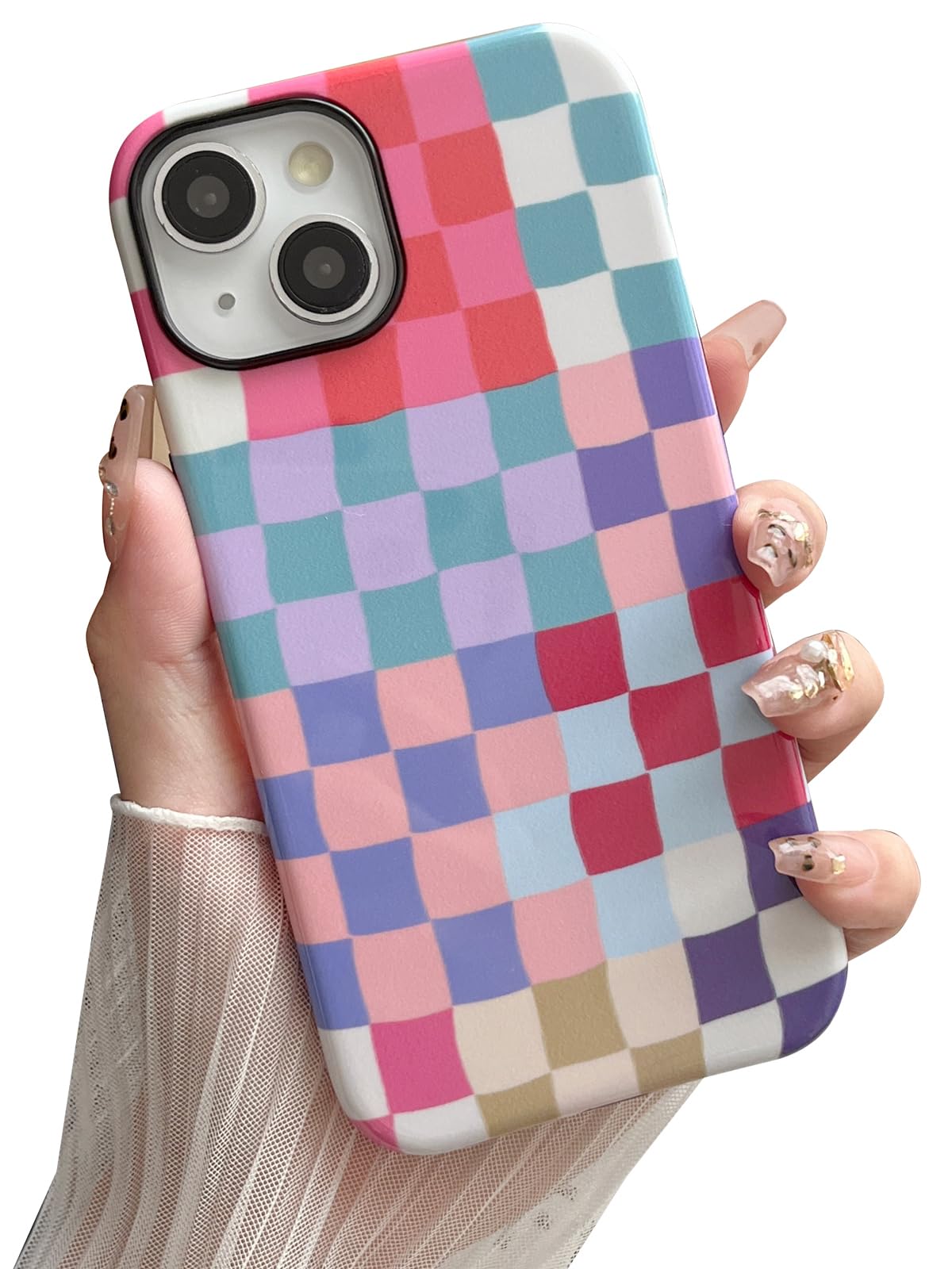Vinlayss Compatible with iPhone 15 Plus Case（6.7"） with Cute Colorful Checkered Pattern, Shockproof Slim TPU and Hard PC Protective Phone Case for Women Girl Men - Colorful 1