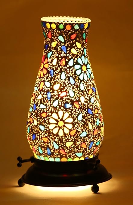 Mejilla Decorative Antique Tumbler Shaped Mosaic Table Lamp/Night lamp/Fancy Light/Lamp Shade/Vintage Light for Bedroom, Living Room, Home & Party Decoration (13x13x22cm, Multicolour)BE121