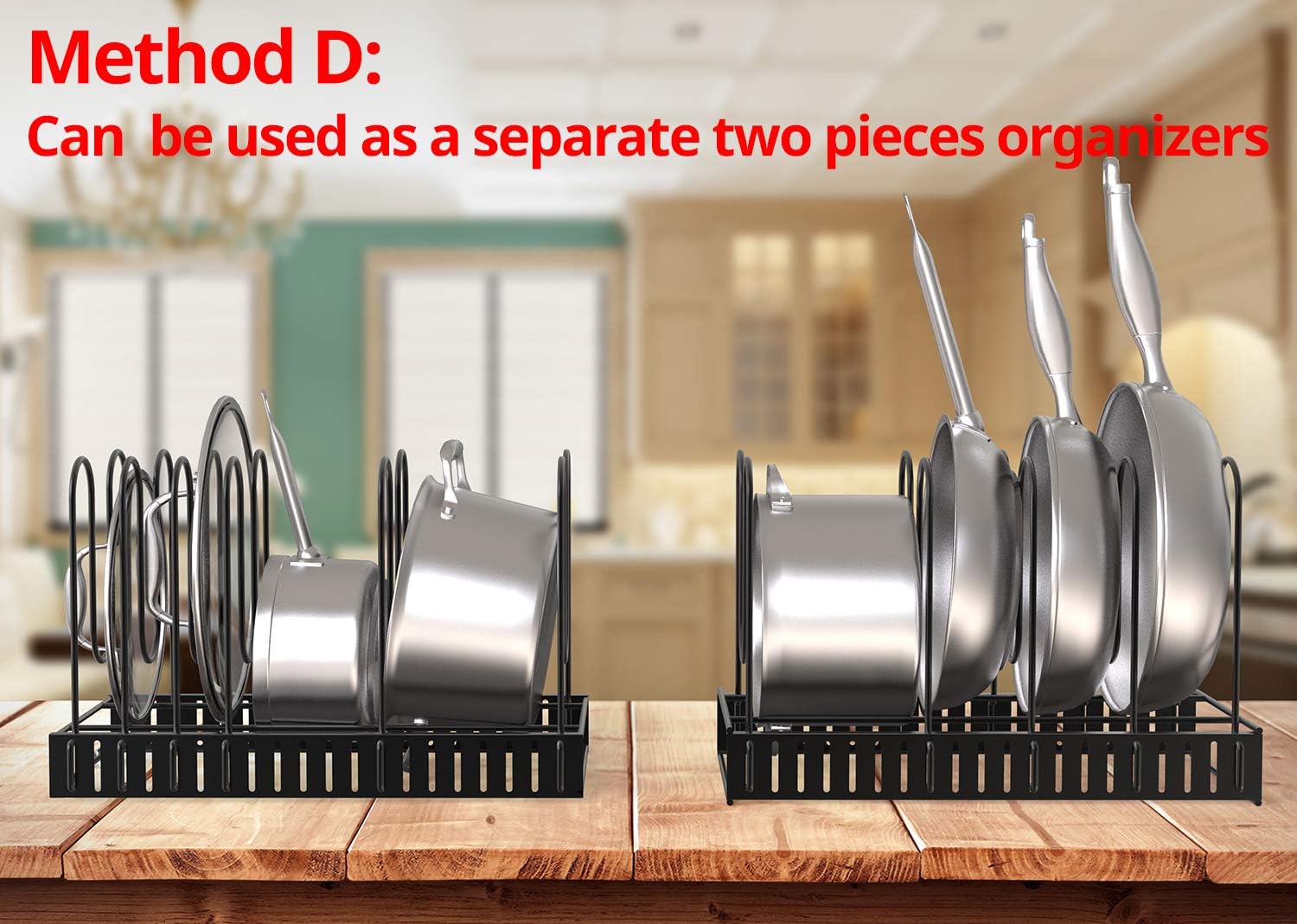Vdomus Extensible Pot Rack Organizer with 4 DIY Methods, Length Adjustable and Max Extended to 31 inches 13+ Pans Holder, Black Metal Kitchen Cabinet Pantry Pot Lid Holder: Home Improvement