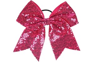 Glitter Cheer Bow Tie Hot Pink Bows for Women Cheerleading Hair Accessories with Sparkly Sequin Bow Ties for Women Girls Chee