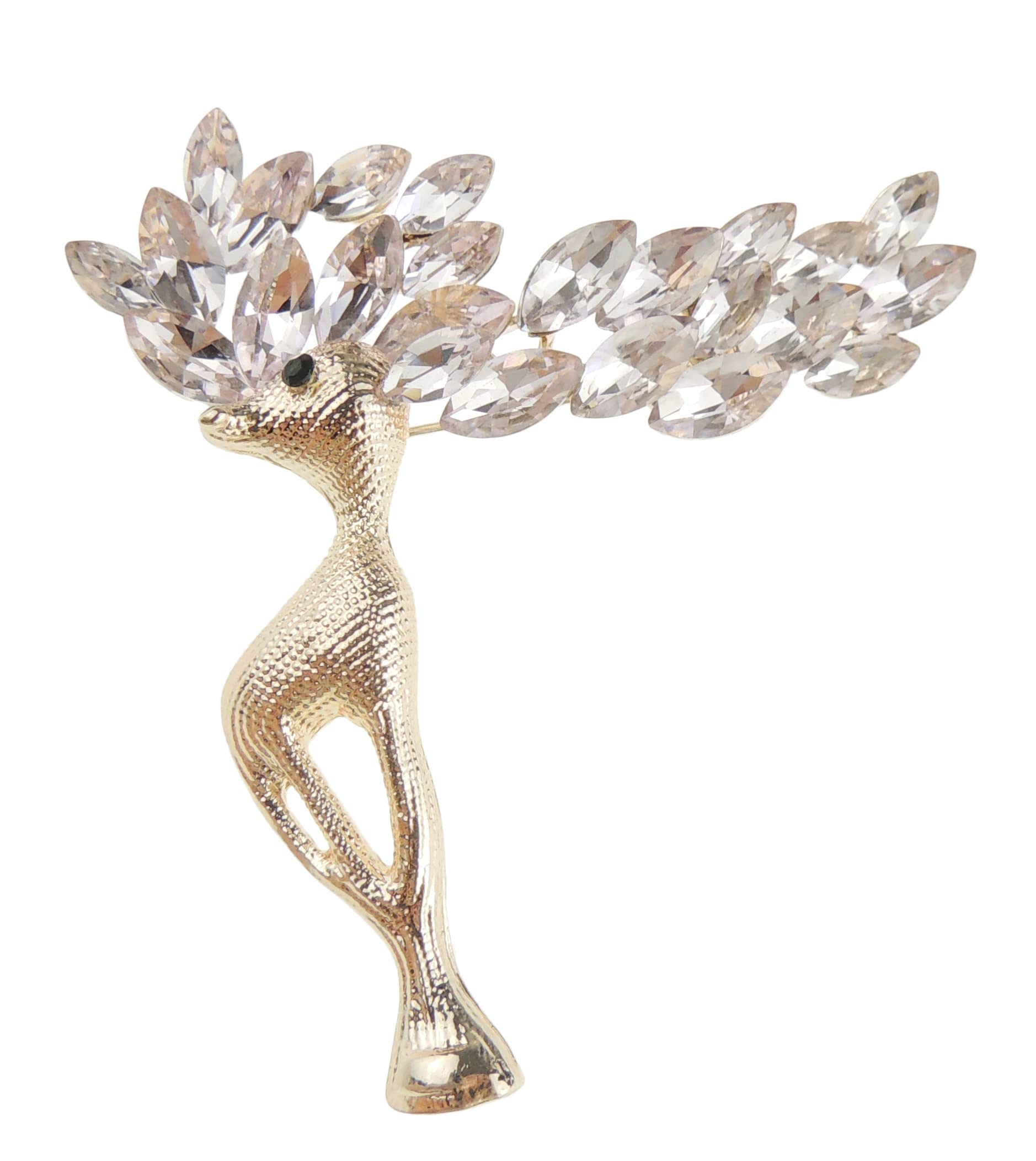 Ladies Silver Gold Tone Crystal Diamante Large Antlers Christmas Reindeer Stag Brooch Boxed (Rose Gold Pale Pink)
