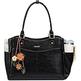 LOVEVOOK Laptop Bag for Women, Leather Vintage Work Tote Bag Computer Office Teacher Bag with Large Cup Holder