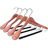 TOPIA HANGER Unfinished American Red Cedar Wood Coat Suit Hangers, Luxury Wooden Jacket Clothes Hangers, Wide Shoulder with Black Padded Pant Bar- 360°Flexible Hook, 4 Pack- Natural- CT07W