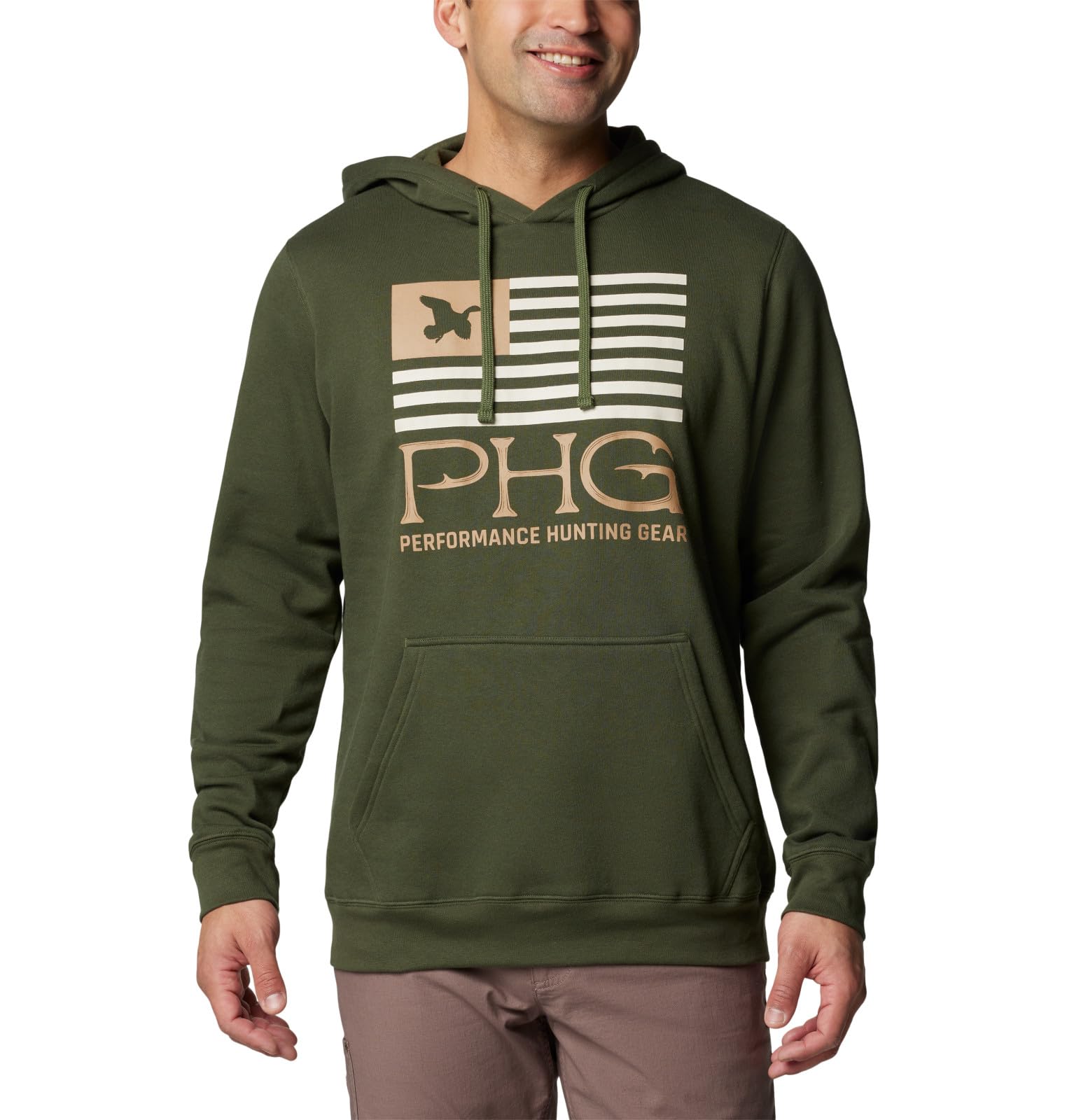Columbia Men’s PHG Hunt Star Hoodie, Surplus Green/Sahara/Duck Star, Medium