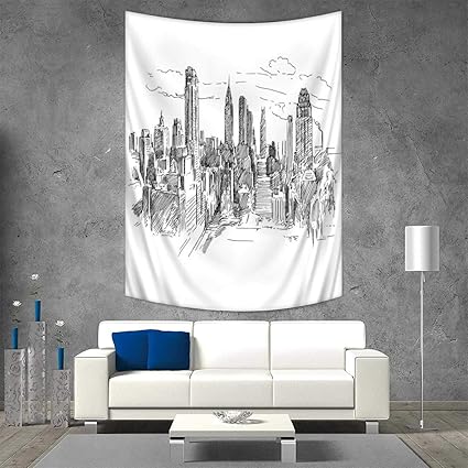 Amazon Com New York Wall Tapestry Hand Drawn Nyc Cityscape