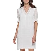 DKNY womens Casual Smocked Sleeve Vneck Dress