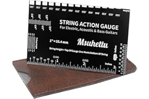 MSUHETTU String Action Gauge Ruler, Upgraded Guitar String Height Gauge with Inch & Metric Scales, Guitar String Setup Tool and Accessory for Electric, Acoustic, Bass, and Luthier Use - Etched Black Edition