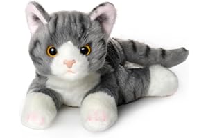 BEARINGTON COLLECTION Bearington Lil' Socks Cat Stuffed Animal - 8" Realistic Cat Plush Toy - Soft Gray Striped Plush Cats with Lifelike Details for Kids, Toddlers, and Kitten Lovers - Adorable Gift for Kids