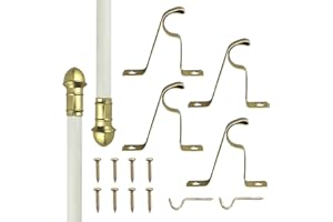 Amazing Drapery Hardware 7/16 Inch White Cafe Rods with Brass Ends, Set of 2 (Hardware Included) - Adjustable Length 48-84 Inches, Easy to Install Metal Rods for Doors, Windows, and Sidelights