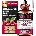 Venture Pal Vitamin D3 10000 IU Drops Plus K2 200 mcg with Magnesium, MCT Oil, Zinc, Vitamin D Liquid |Maximum Absorption for Bone, Mood & Immune Health (Raspberry, 2 Fl Oz)