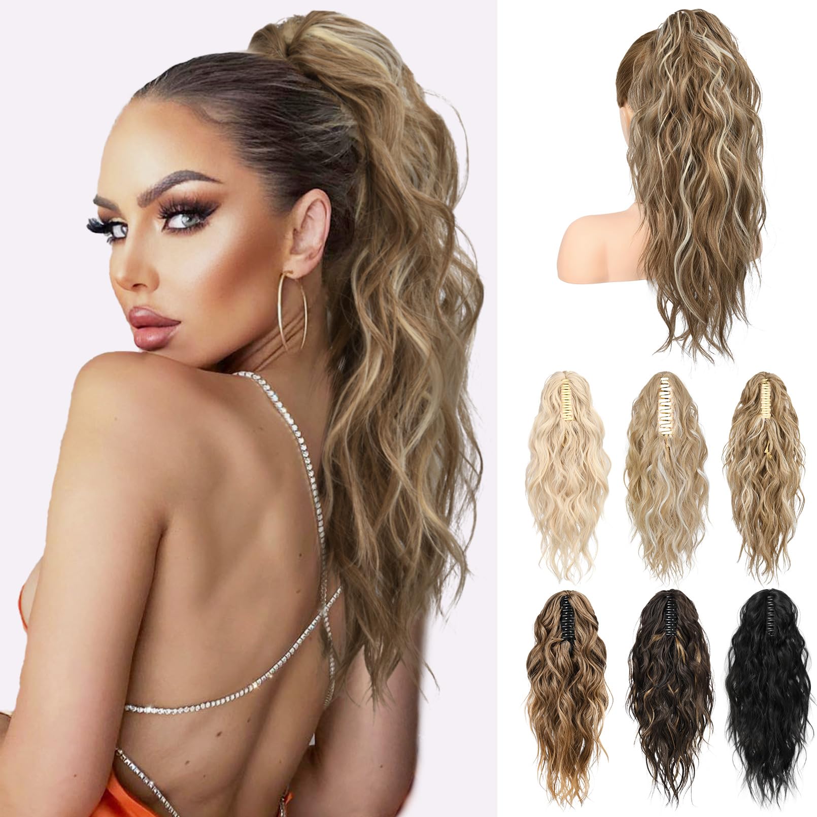 Photo 1 of (please see all images) LONAI Ponytail Extension, 18" Wavy Claw Clip Ponytail Extensions Shoulder Length Curly Wavy Claw Clip in Ponytail Hair Extensions