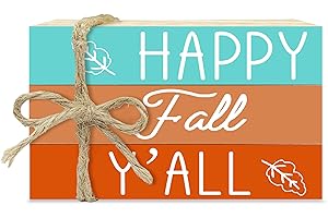 FAHDATZH Fall Decorative Books For Home Decor, Fall Faux Wood Book Stack Decors, Happy Fall Yall Book Decor, Thanksgiving Stacked Display Book For Home Book Shelf Nightstand Display, Three Pieces -B04