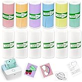 12 Rolls Self-Adhesive Mini Printer Sticker Paper - 6 White & 6 Vibrant Colors for M02/T02 Printers (Remove Inner Paper Holder), Thermal Sticker Paper Continious Labels for Study Notes & Scrapbooking