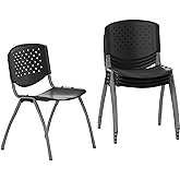 Flash Furniture Hercules Series Plastic Contoured Lobby Chairs with Perforated Backs, Ergonomic Stacking Chairs for Offices, Set of 5, Gray