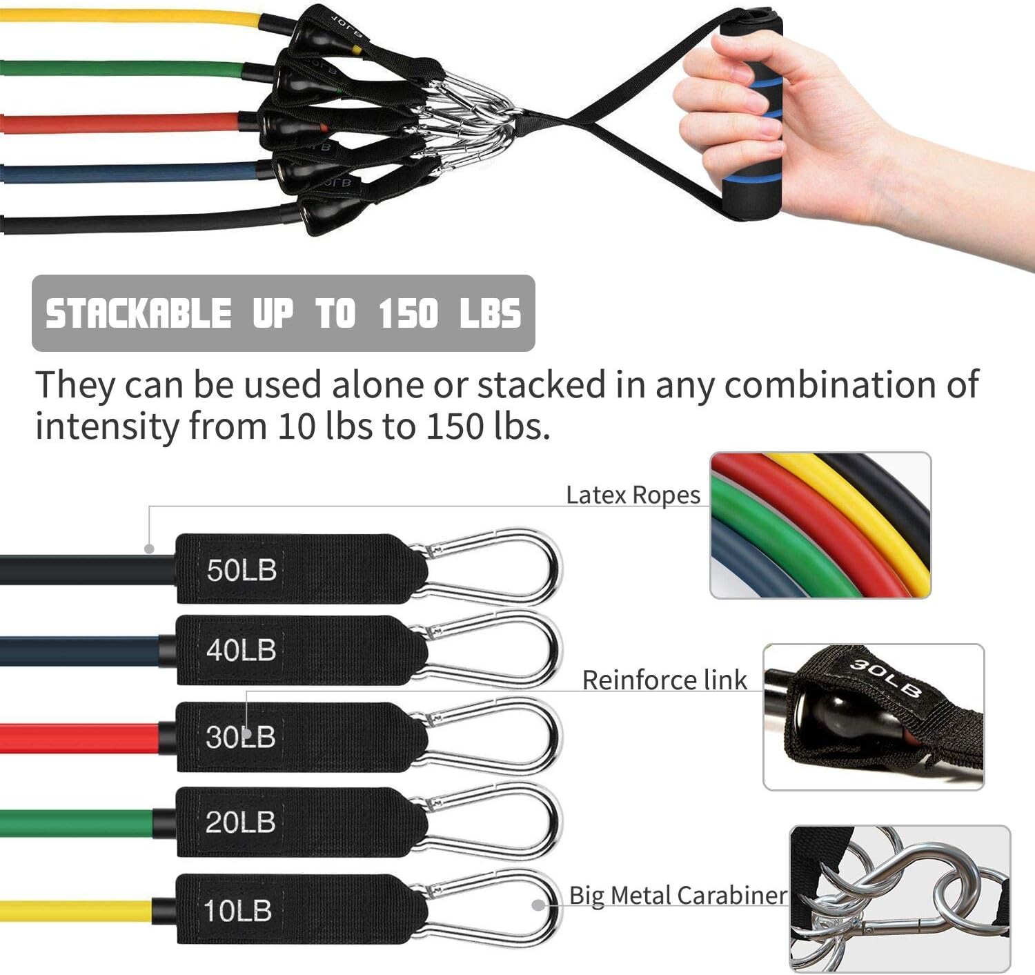 TAIMASI 23PCS Resistance Bands Set Workout Bands, 5 Stackable Exercise Bands with Handles, 5 Resistance Loop Bands, Jump Rope, Figure 8 Resistance Band, Headband, Cooling Towel : Sports & Outdoors