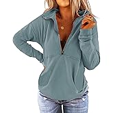 Floral Find Women's Long Sleeve Lapel Half Zip Up Sweatshirt Solid Stylish Loose Fit Casual Pullover Tops
