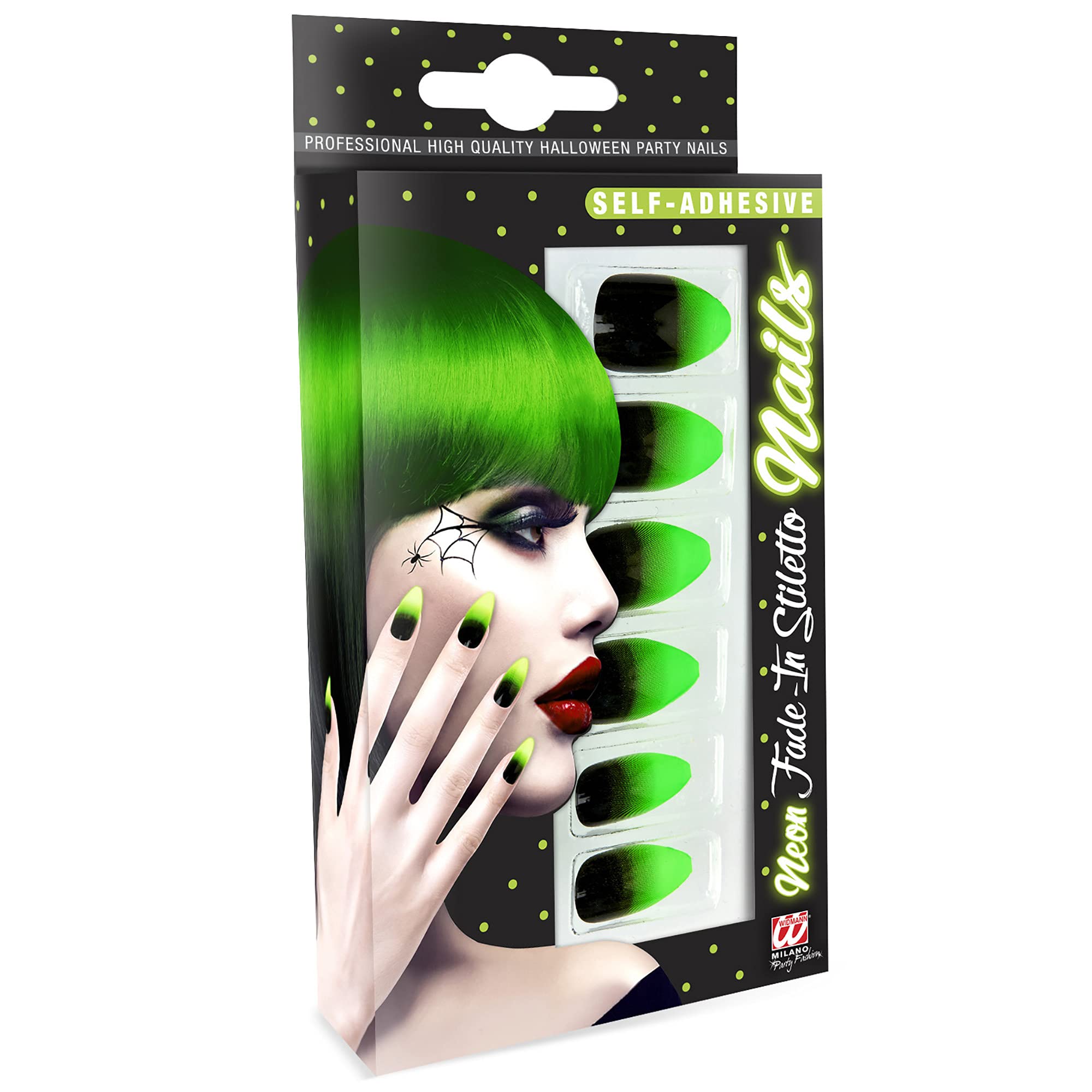 Widmann ? Set 12 Nail Stiletto Blended Neon Womens, Green, One Size, vd-wdm05366