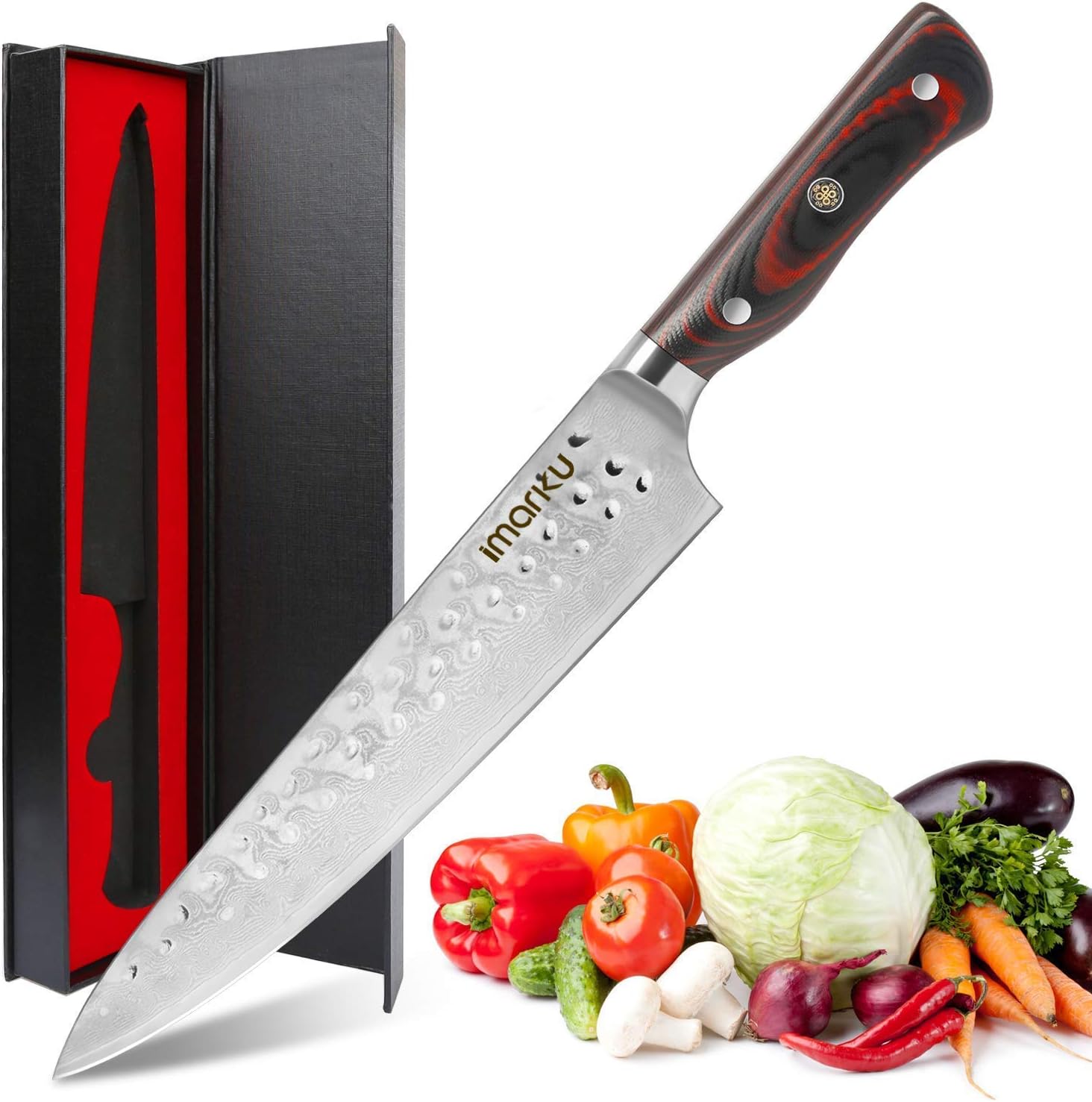 Damascus Chef Knife,Imarku 8 Inch Pro Kitchen Knife - Japanese AUS10 Super Steel 67 Layer - High Carbon Stainless Steel Chef's Knife with Sharp Blade and Ergonomic Handle
