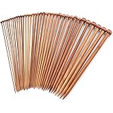 Coowayze Bamboo Knitting Needles Set, 18 Pairs US Size 0-15 (2.0-10.0mm) 14 Inch Long Straight Wood Knitting Needles Single P